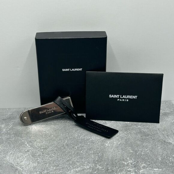 NWT Authentic Saint Laurent YSL Silver ID Money Clip Made in Italy Accessories
